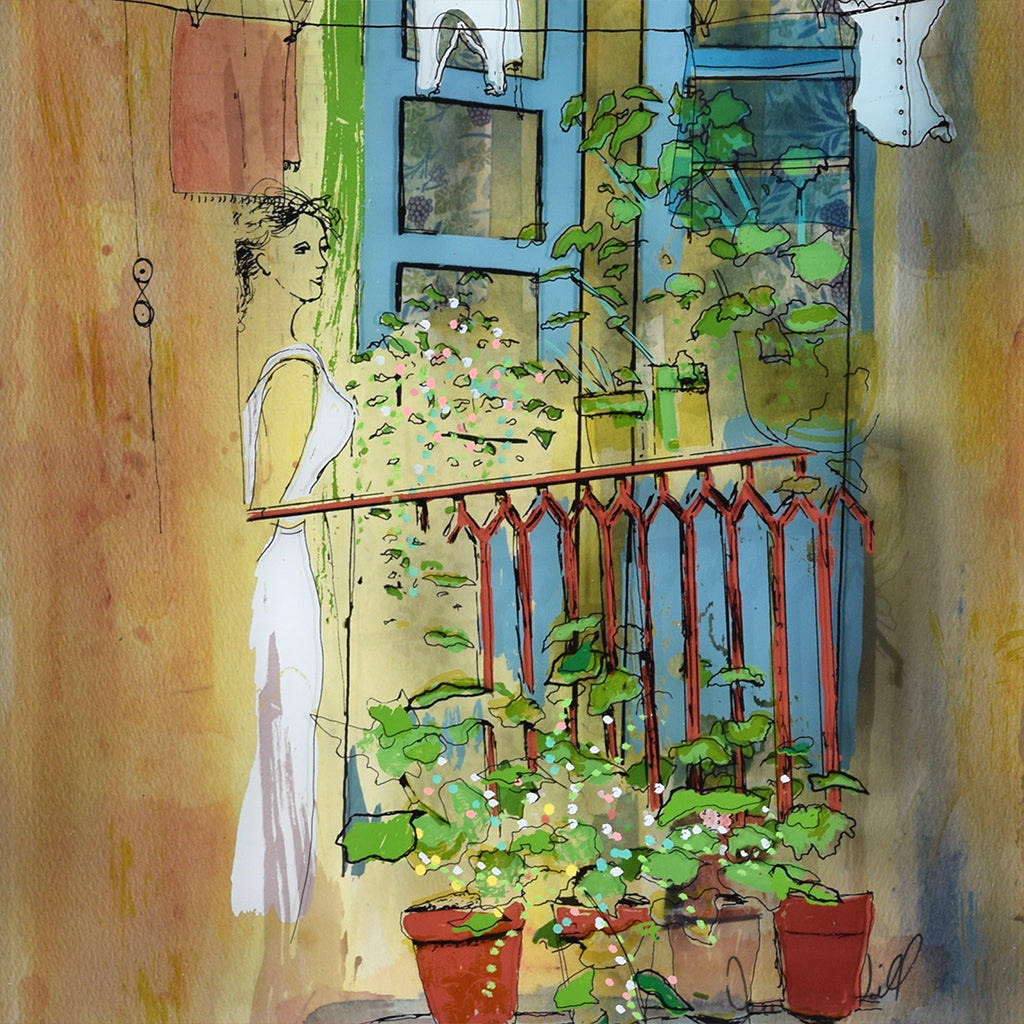 Flowers on Balcony - Jean-Pierre Weill Studios - Famous Paintings - canvas prints - famous artists - bedroom ideas - unique gifts - glass art - unique gifts