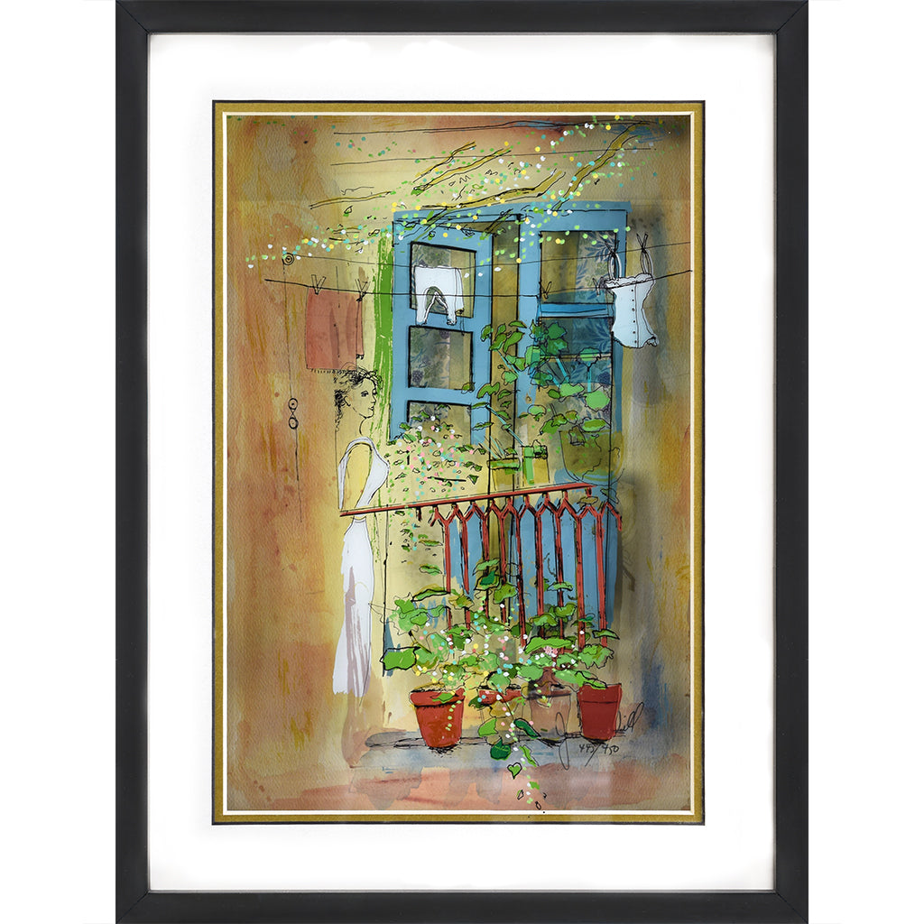 Flowers on Balcony - Jean-Pierre Weill Studios - Famous Paintings - canvas prints - famous artists - bedroom ideas - unique gifts - glass art - unique gifts